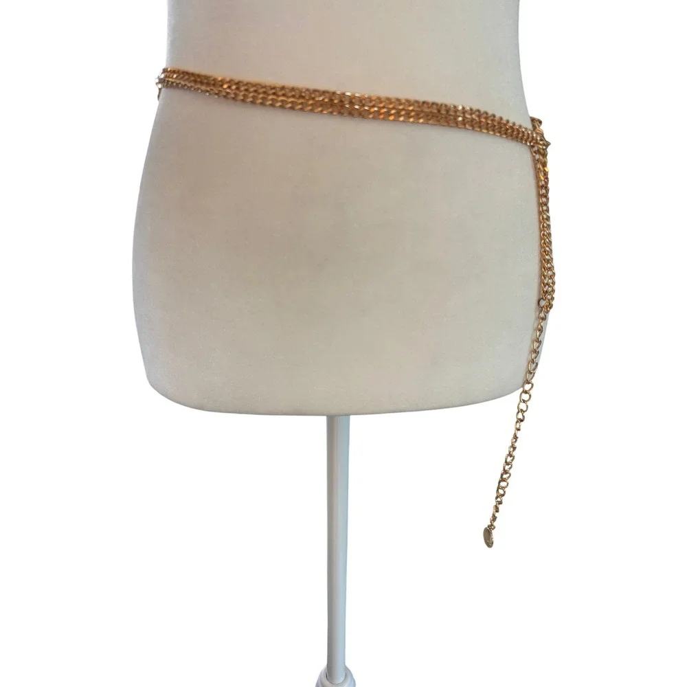 ALDO Chain Belt Women OS Gold Lion Head Medallion Double Strand Adjustable